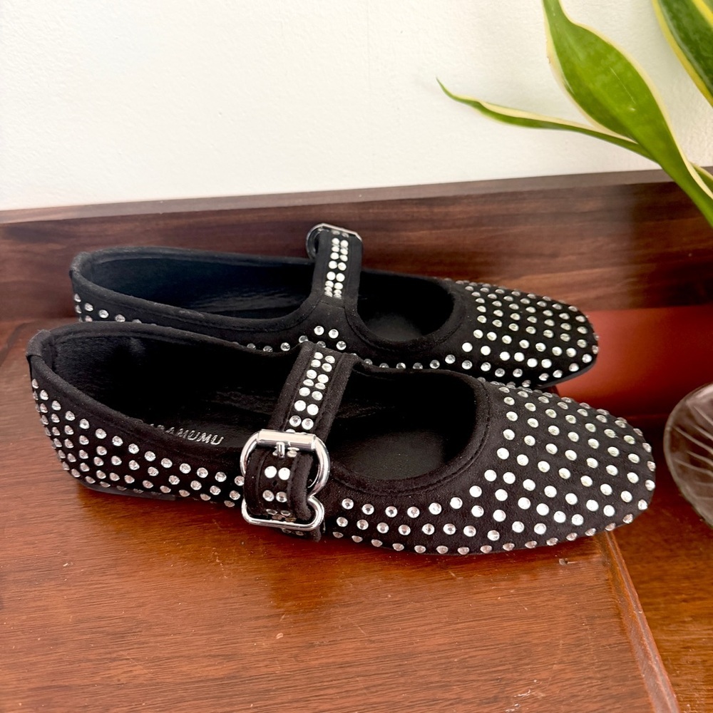 Black Rhinestone Studded Mary Jane Ballet Flats Shoes NEW Women Size 9 NWOB